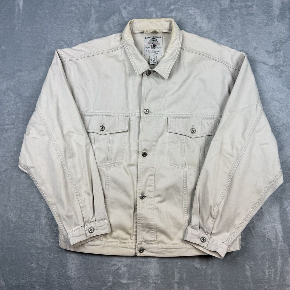 Vintage 90s Banana Republic Travel Clothing Cotton Trucker Jacket Men’s XL Beige